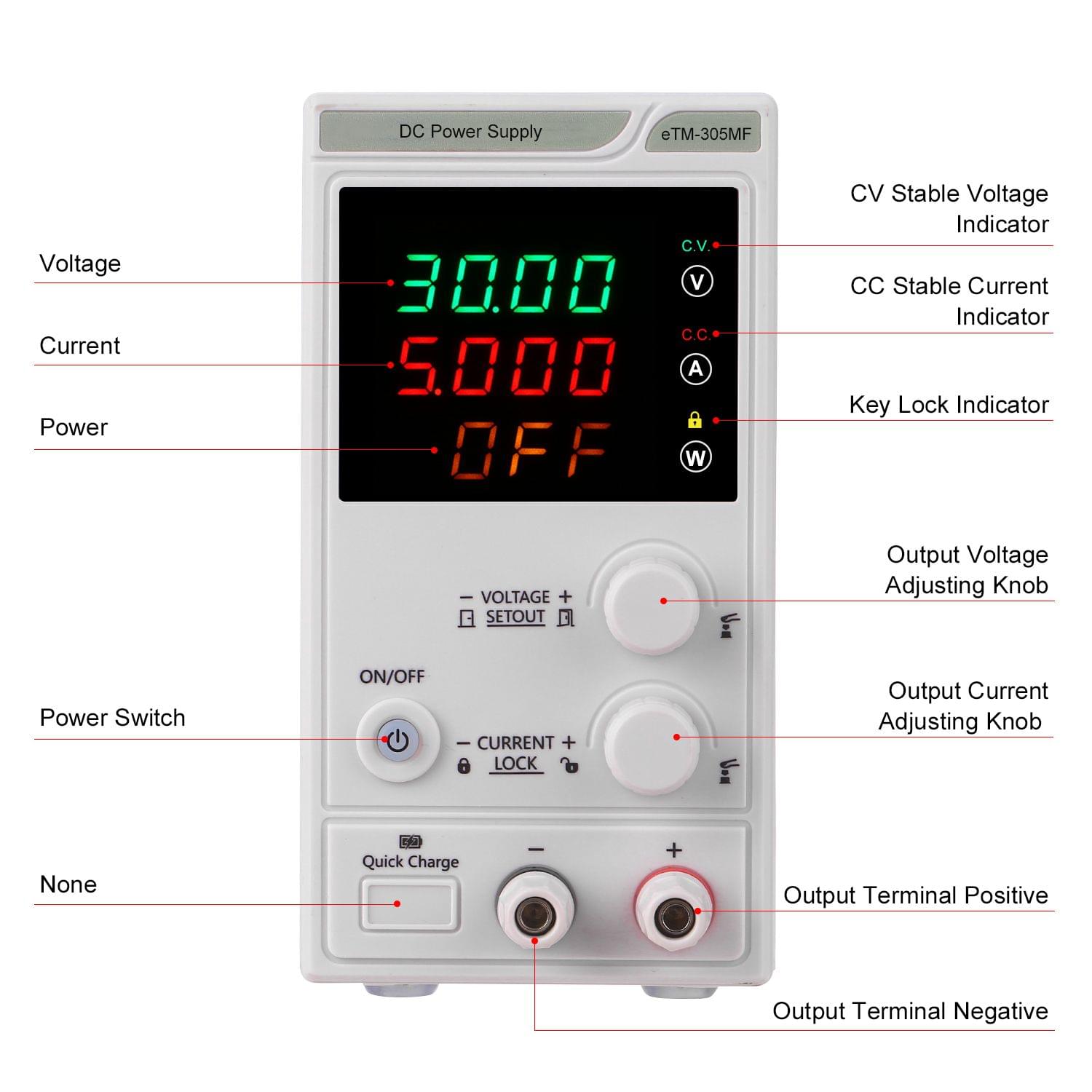 220V 0-30V 0-5A DC Power Supply Power Regulator 4-digit LED - EU Plug