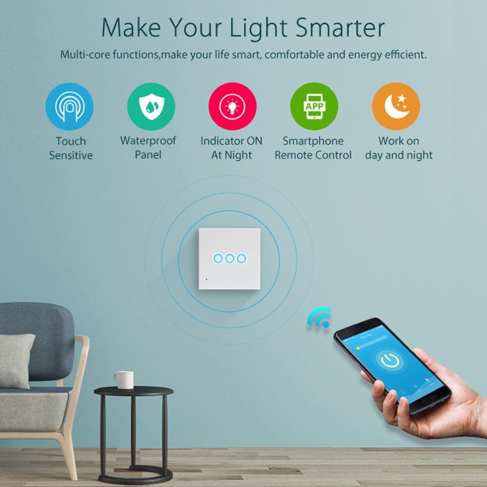WiFi EU Light Switch 3 Gang 2.4GHz Wifi One-key Connection - EU Type