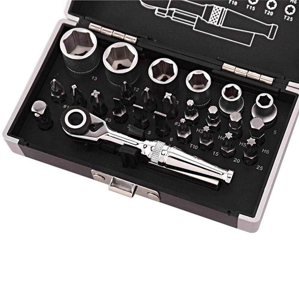 26pcs 1/4 DR Mini Ratchet Wrench Combination Tool Set