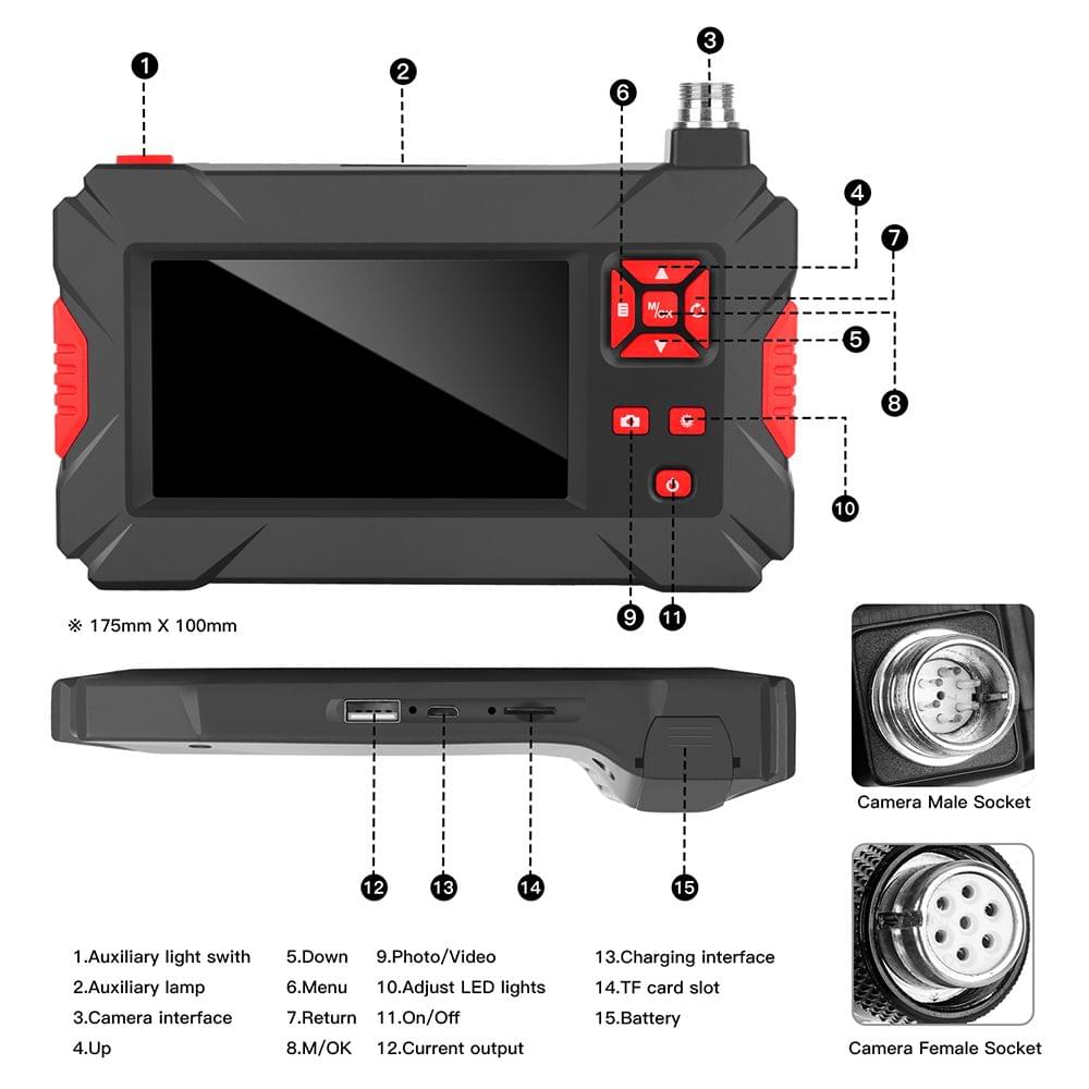 4.3 Inches LCD Screen 1080P High Definition IP68 Handheld - 2m rigid cable