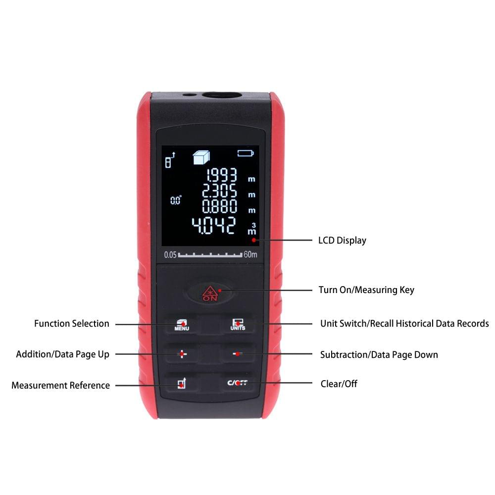 60m Portable Handheld Digital Laser Distance Meter Range - 60 m