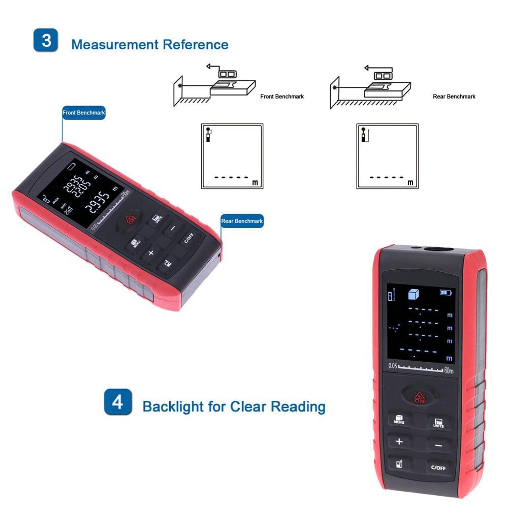 60m Portable Handheld Digital Laser Distance Meter Range - 60 m