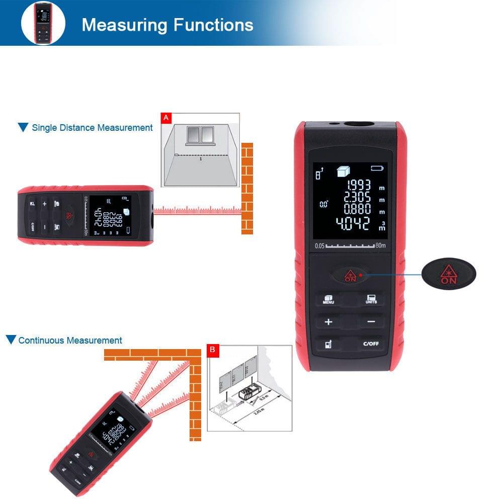 80m Portable Handheld Digital Laser Distance Meter Range - 80 m