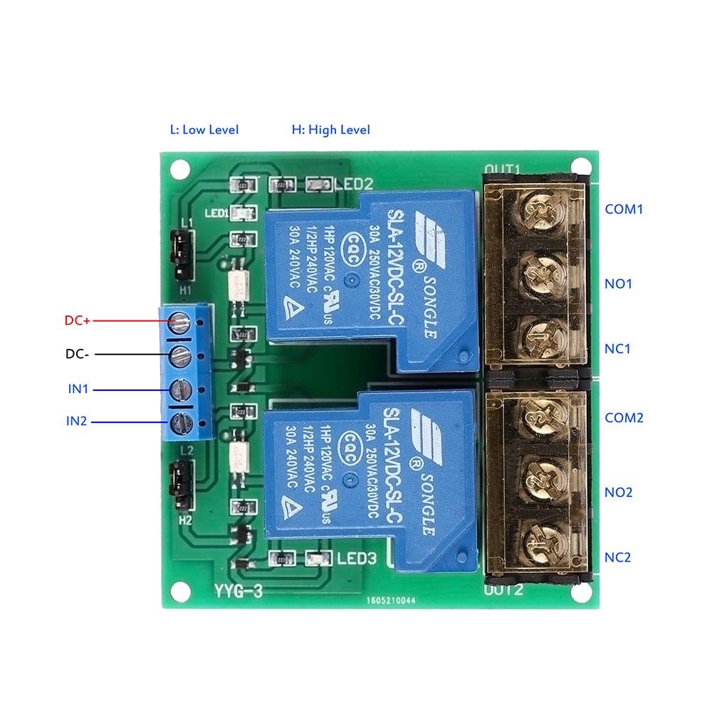 2-Channel DC 12V 30A Relay Board Module Optocoupler - 12v