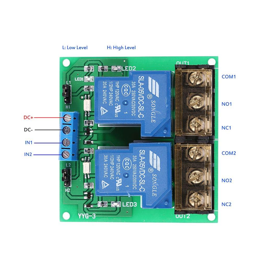 2-Channel DC 5V 30A Relay Board Module Optocoupler Isolation