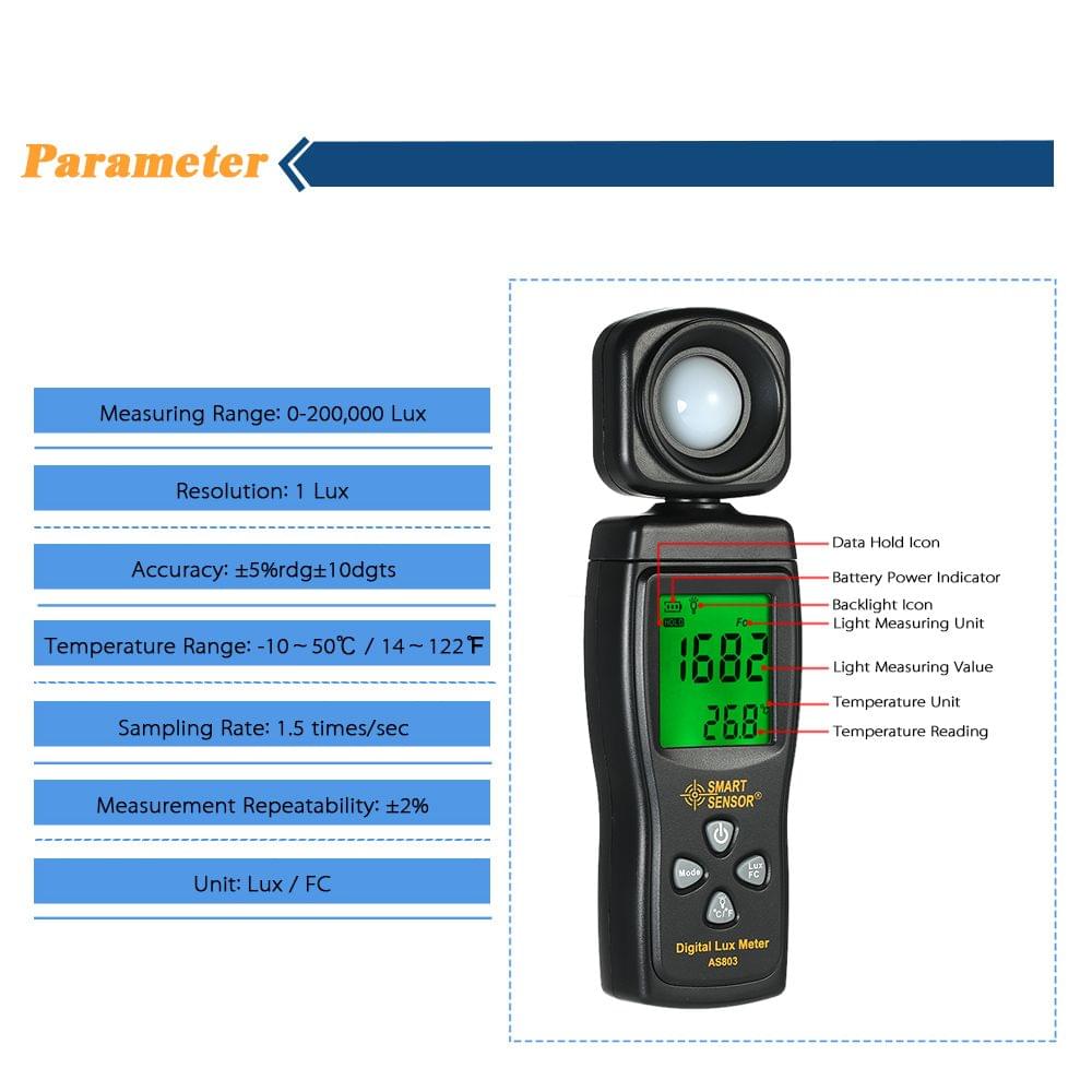 Smart Sensor Mini Digital Lux Meter LCD Display Handheld