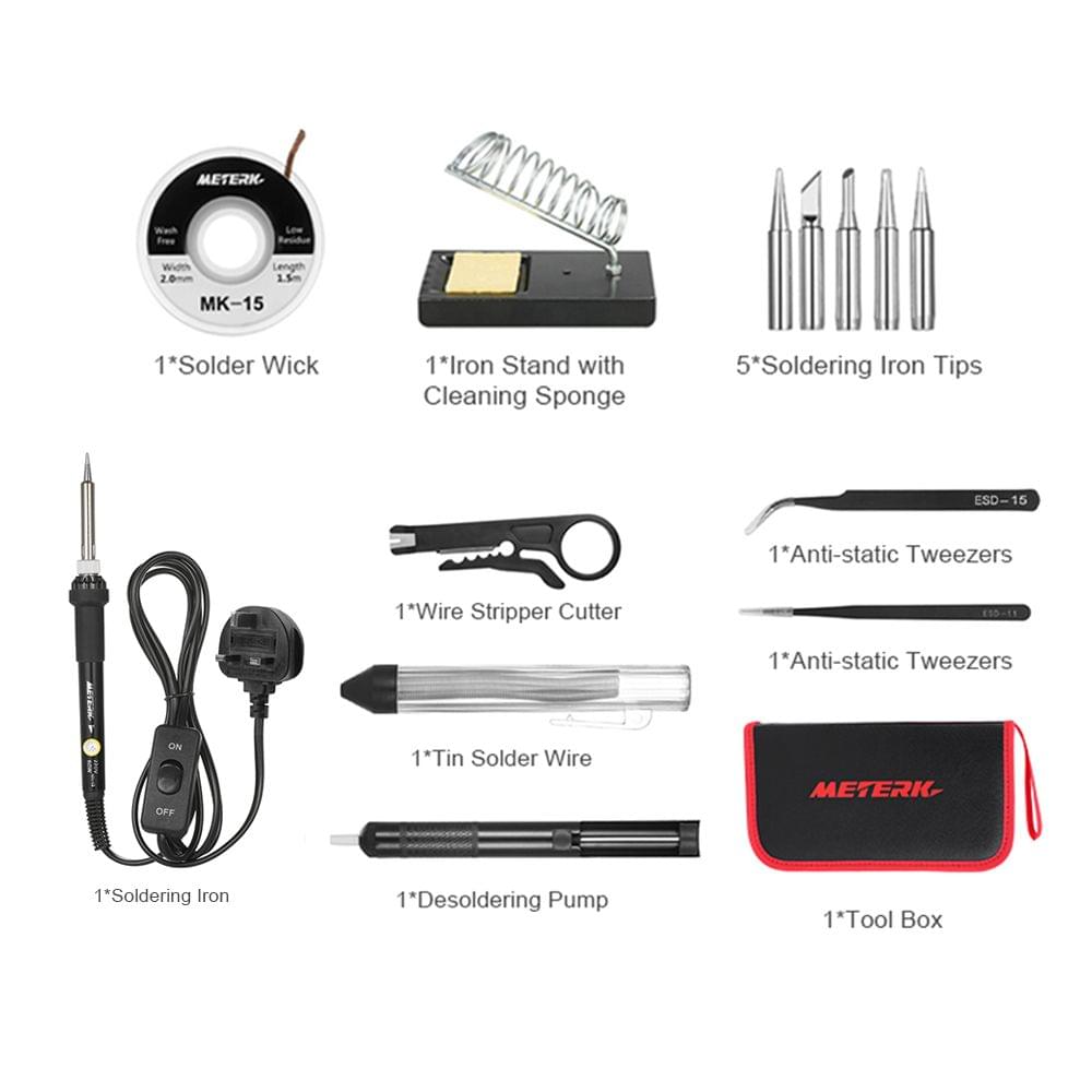 Meterk 14 in 1 Soldering Iron Kit 60W Adjustable Temperature - EU Plug