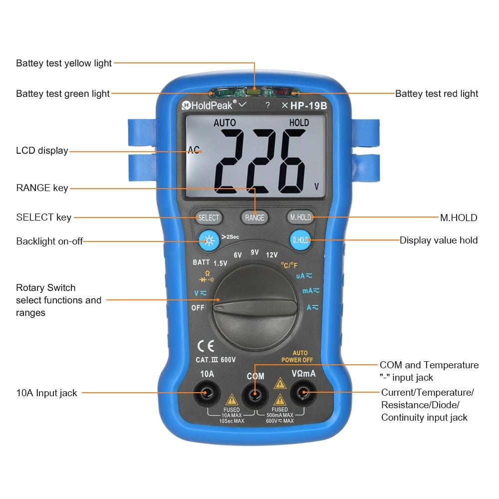 HoldPeak Backlight LCD Display Multi-functional Digital