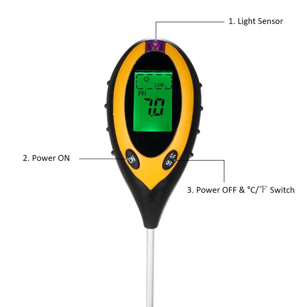 4-in-1 Soil Tester PH Moisture Temperature Sunlight