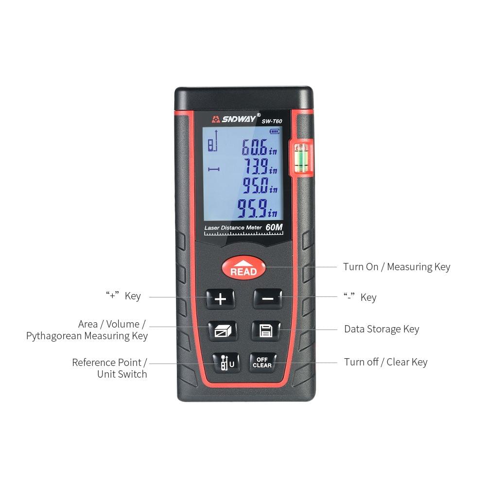 60m Mini Handheld LCD Digital Laser Distance Meter Range - 60m