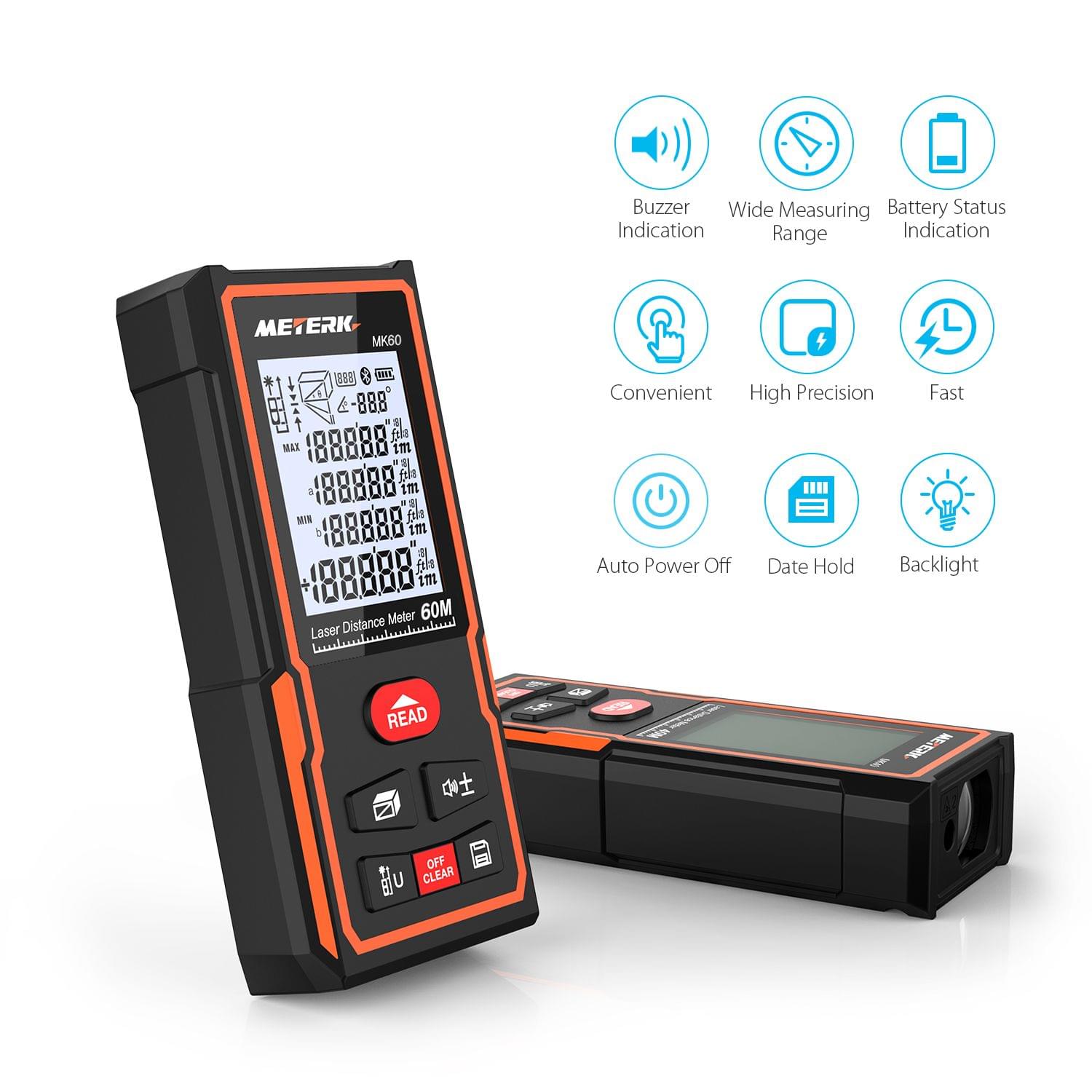 Meterk Handheld Digital Laser Distance Meter Portable Area