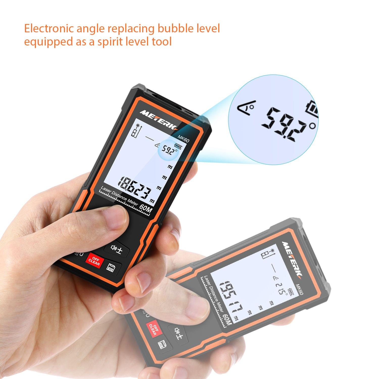 Meterk Handheld Digital Laser Distance Meter Portable Area