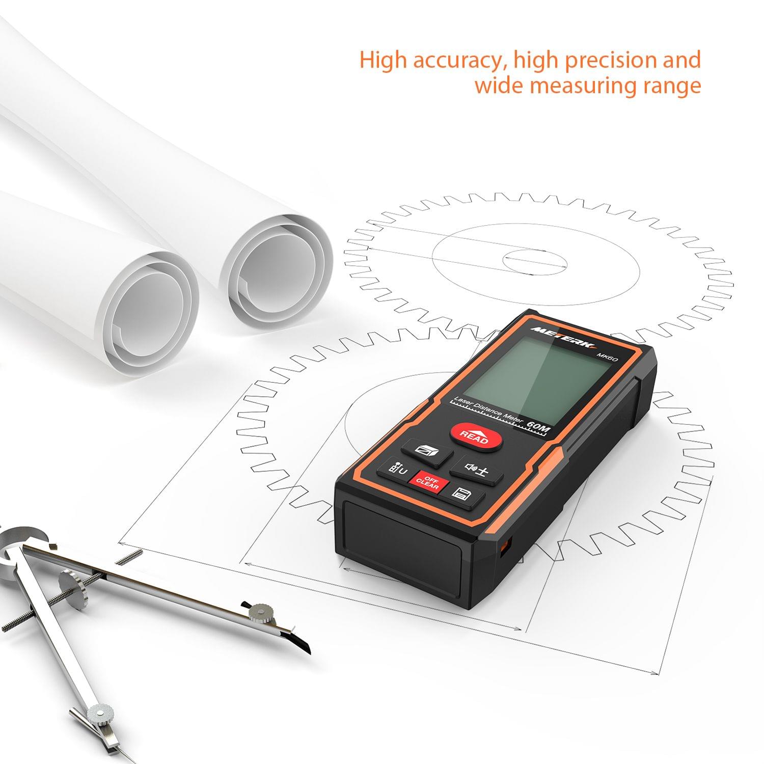 Meterk Handheld Digital Laser Distance Meter Portable Area