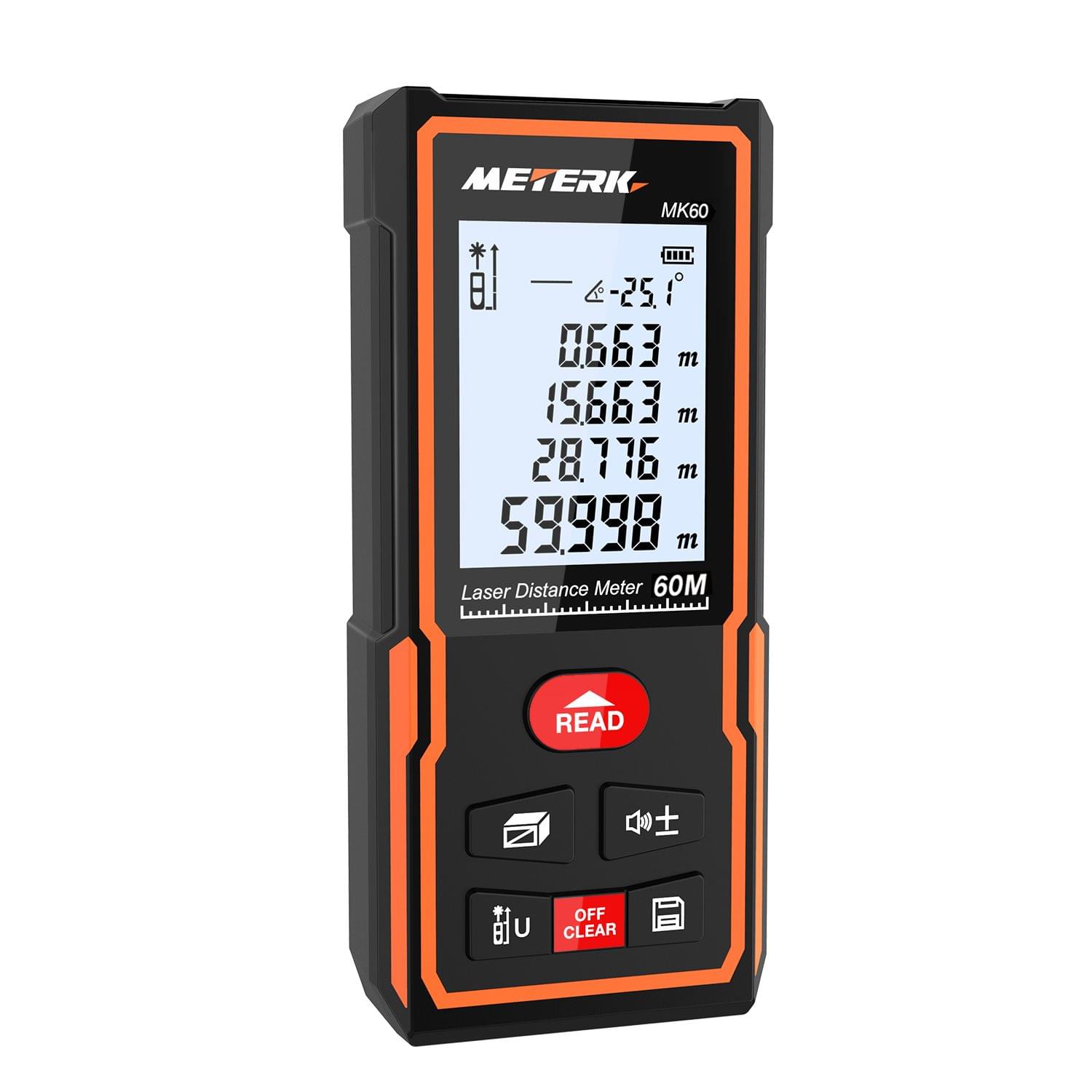 Meterk Handheld Digital Laser Distance Meter Portable Area