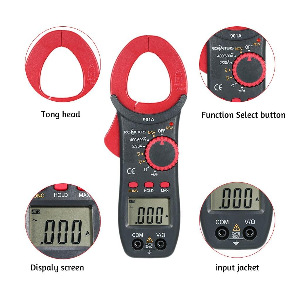 Richmeters RM901A Digital Clamp Meter Portable 4000 Counts