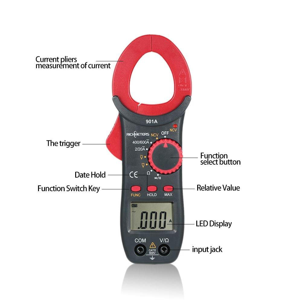 Richmeters RM901A Digital Clamp Meter Portable 4000 Counts