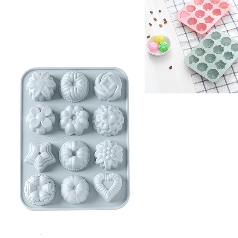 4 PCS Silicone Flower Shape Ice Tray Cake Moon Cake Mold Cookies DIY Handmade Soap Aroma Diffuser Mold (Blue)
