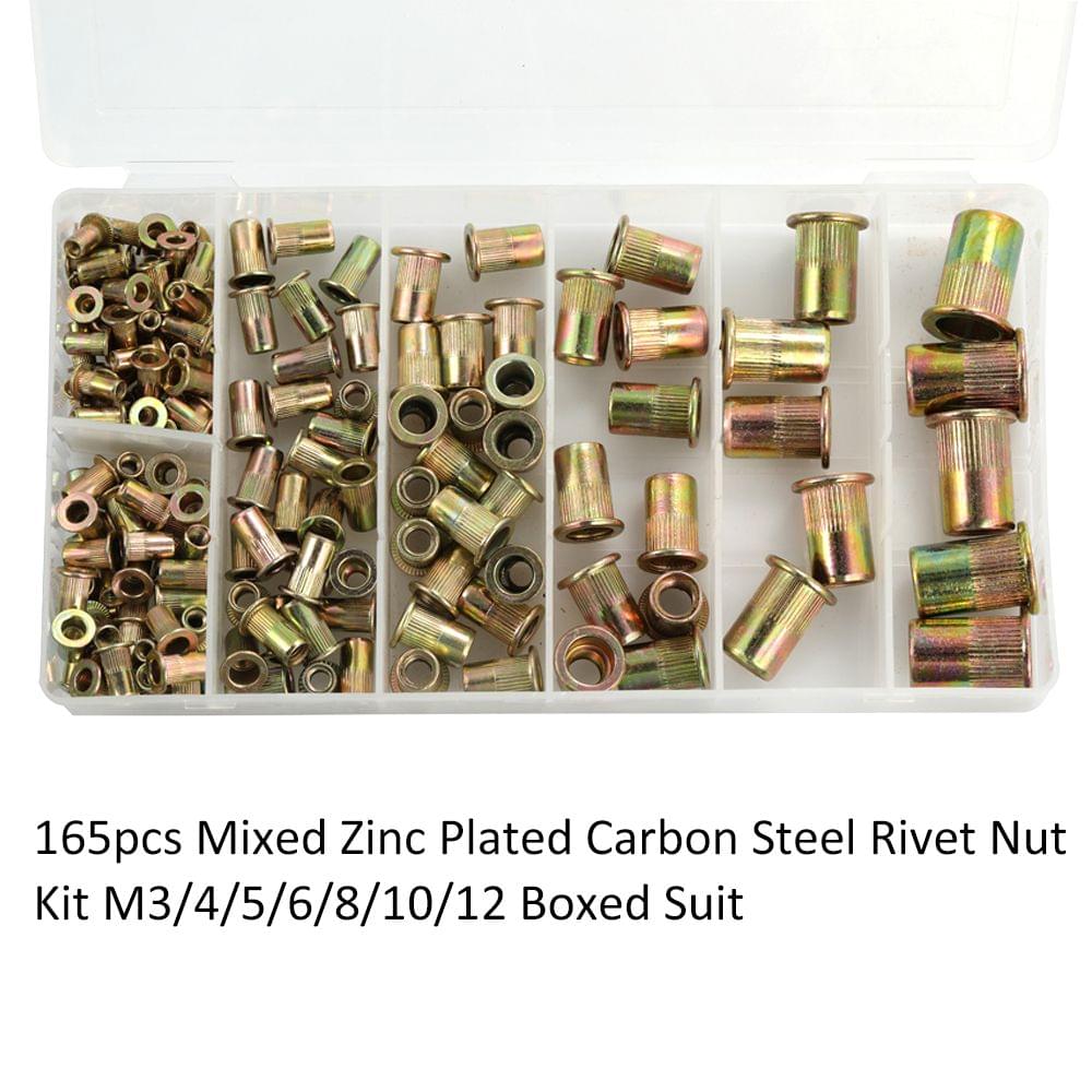 165pcs Mixed Zinc Plated Carbon Steel Rivet Nut Kit