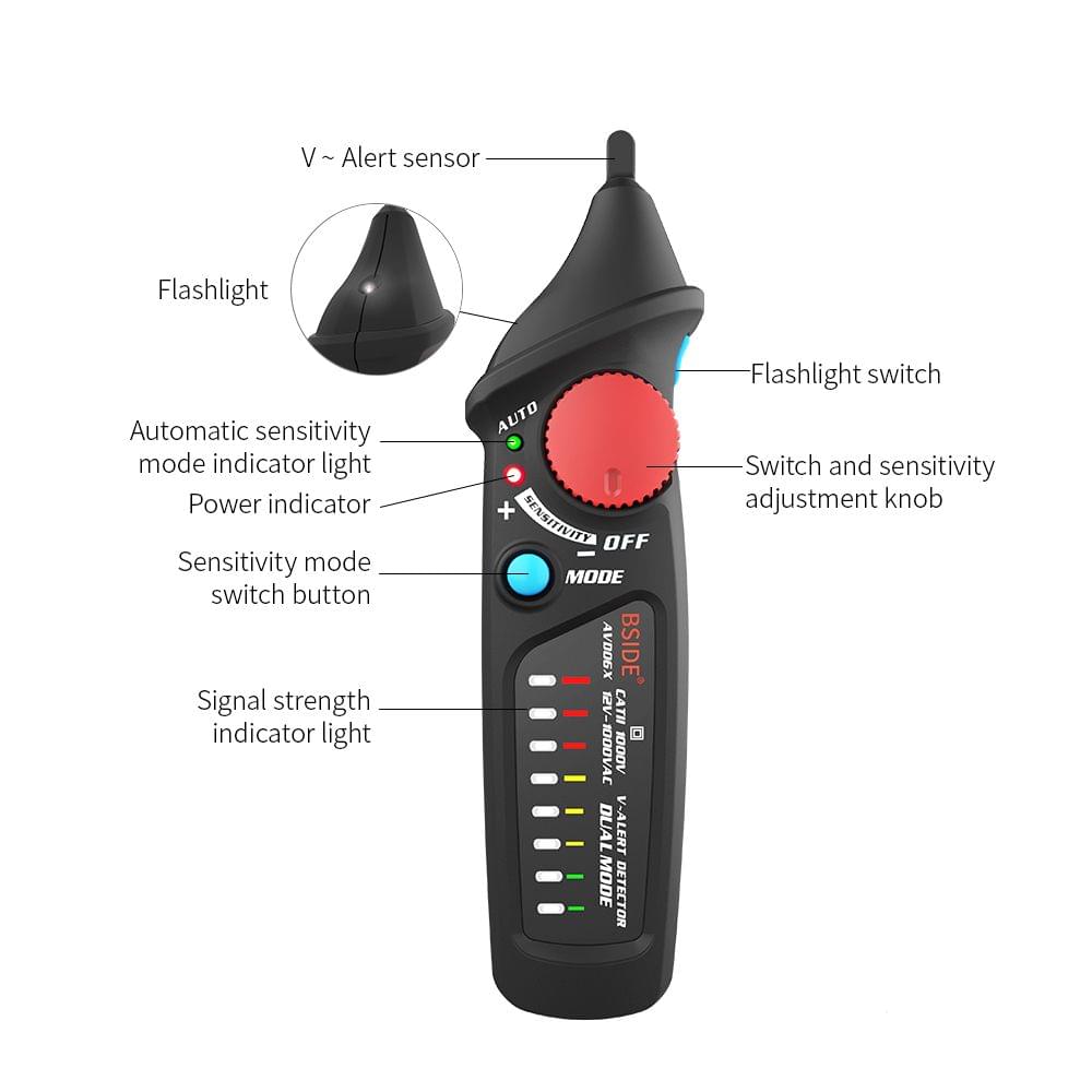 BSIDE Non-contact AC Voltage Tester Pen Shaped V?Alert - Flat Head Sensor