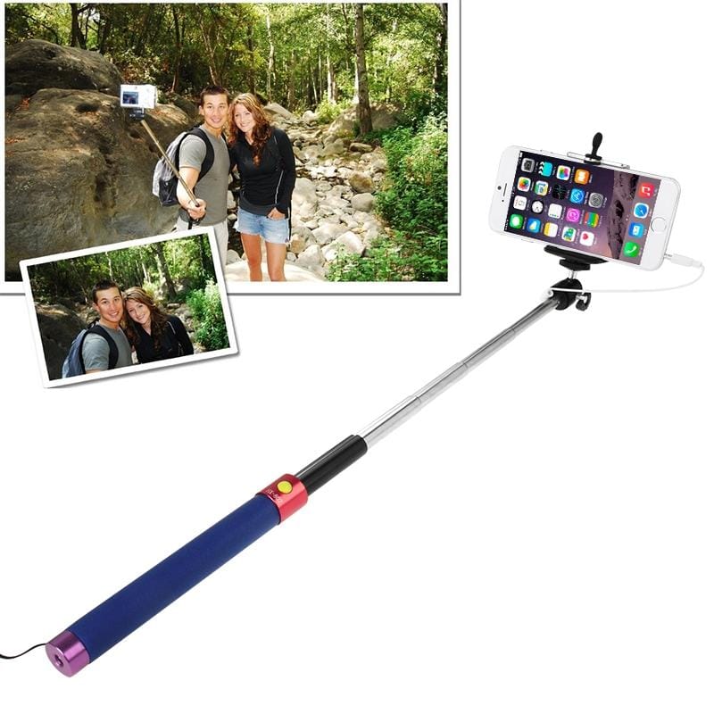Portable Wire Controlled Selfie Stick Monopod Extendable Handheld Holder, Max Length: 1m (Dark Blue)