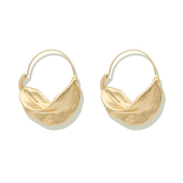 Hyperbole Irregular Leaf Metal Large Hoop Earrings for Women (Gold)