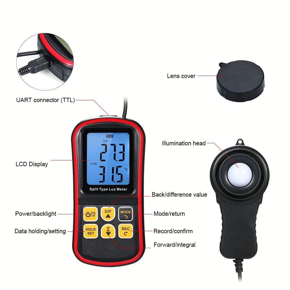 Digital Lux Meter BT Photometer Luxmeter Split Type LCD