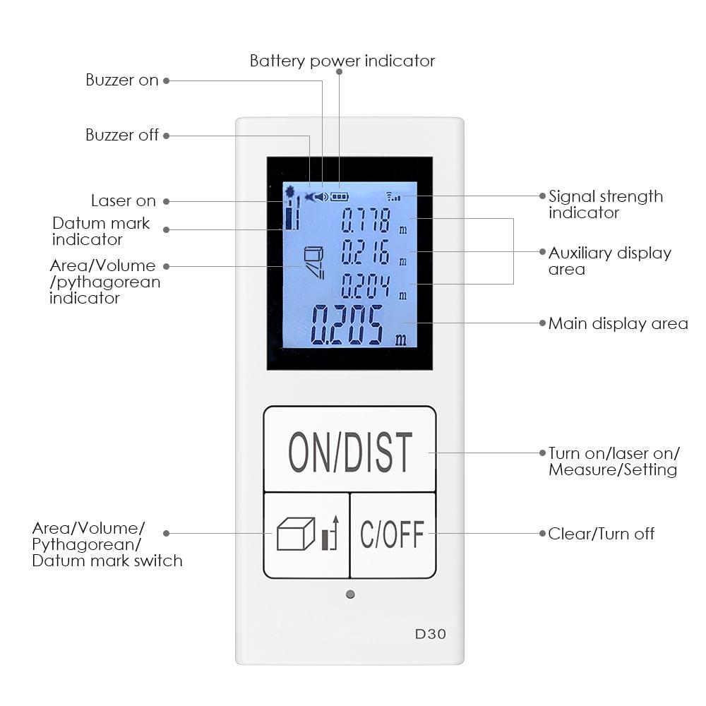 Mini Handheld Laser Distance Meter Digital USB Rechargeable