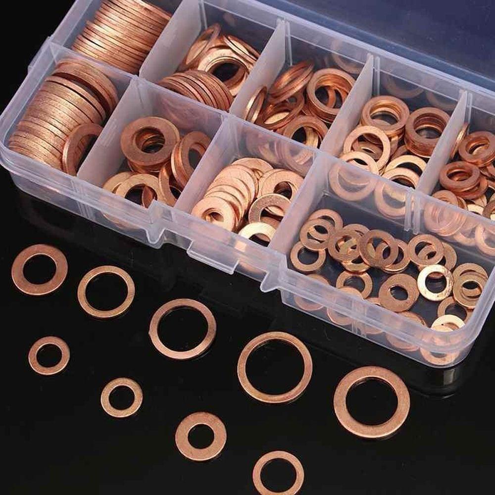 200pcs Copper Washer Gasket Nut and Bolt Set Flat Ring Seal