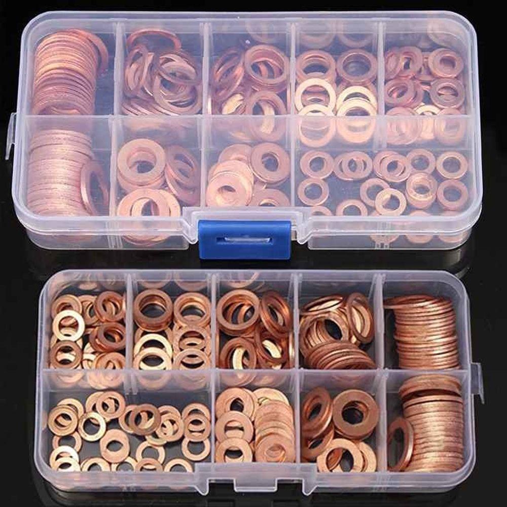 200pcs Copper Washer Gasket Nut and Bolt Set Flat Ring Seal