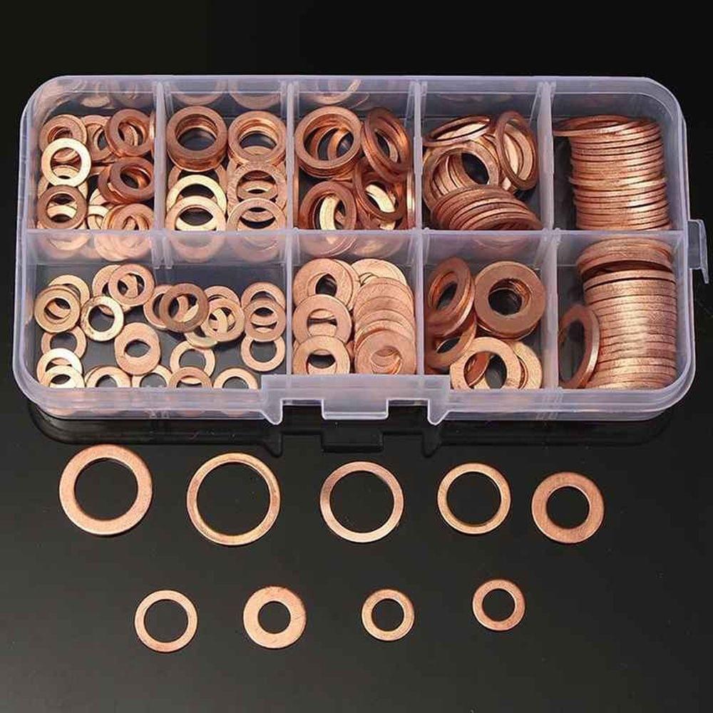 200pcs Copper Washer Gasket Nut and Bolt Set Flat Ring Seal