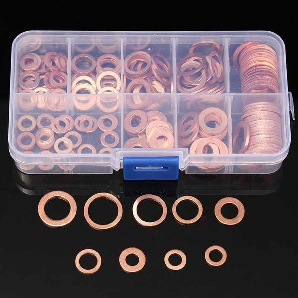 200pcs Copper Washer Gasket Nut and Bolt Set Flat Ring Seal