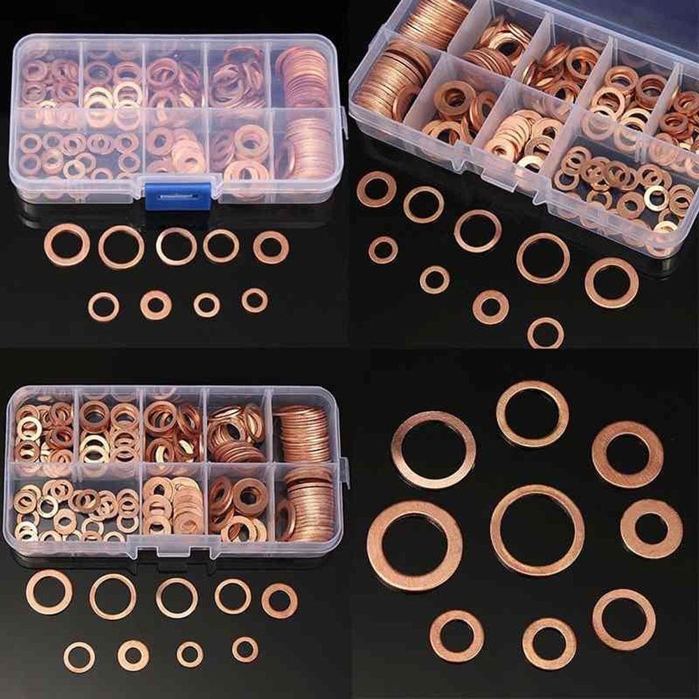 200pcs Copper Washer Gasket Nut and Bolt Set Flat Ring Seal