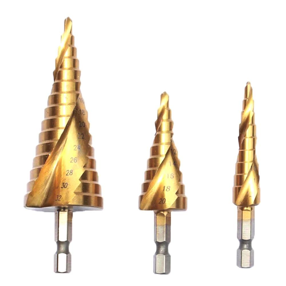 Spiral Grooved Step Drill Bit Set 4mm to 12mm/20mm/32mm Wood