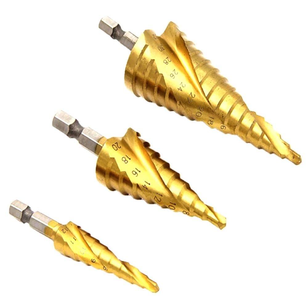 Spiral Grooved Step Drill Bit Set 4mm to 12mm/20mm/32mm Wood