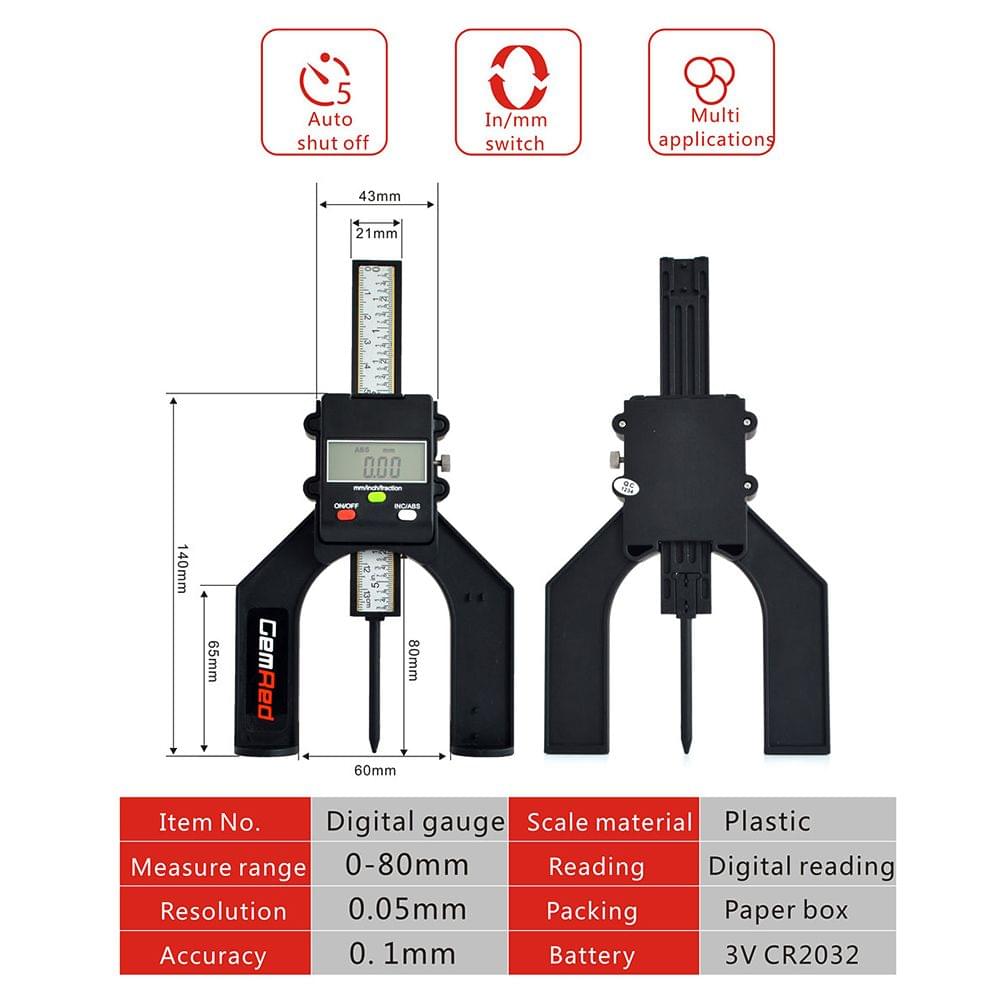 GemRed Digital Depth Gauge Depthometer Depth Indicator