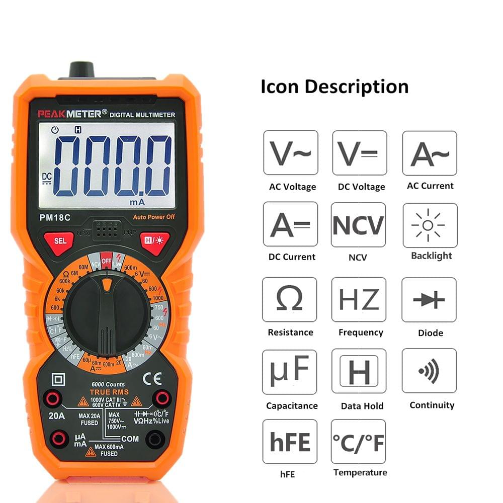 PEAKMETER PM18C True RMS Multifunctional Digital Multimeter