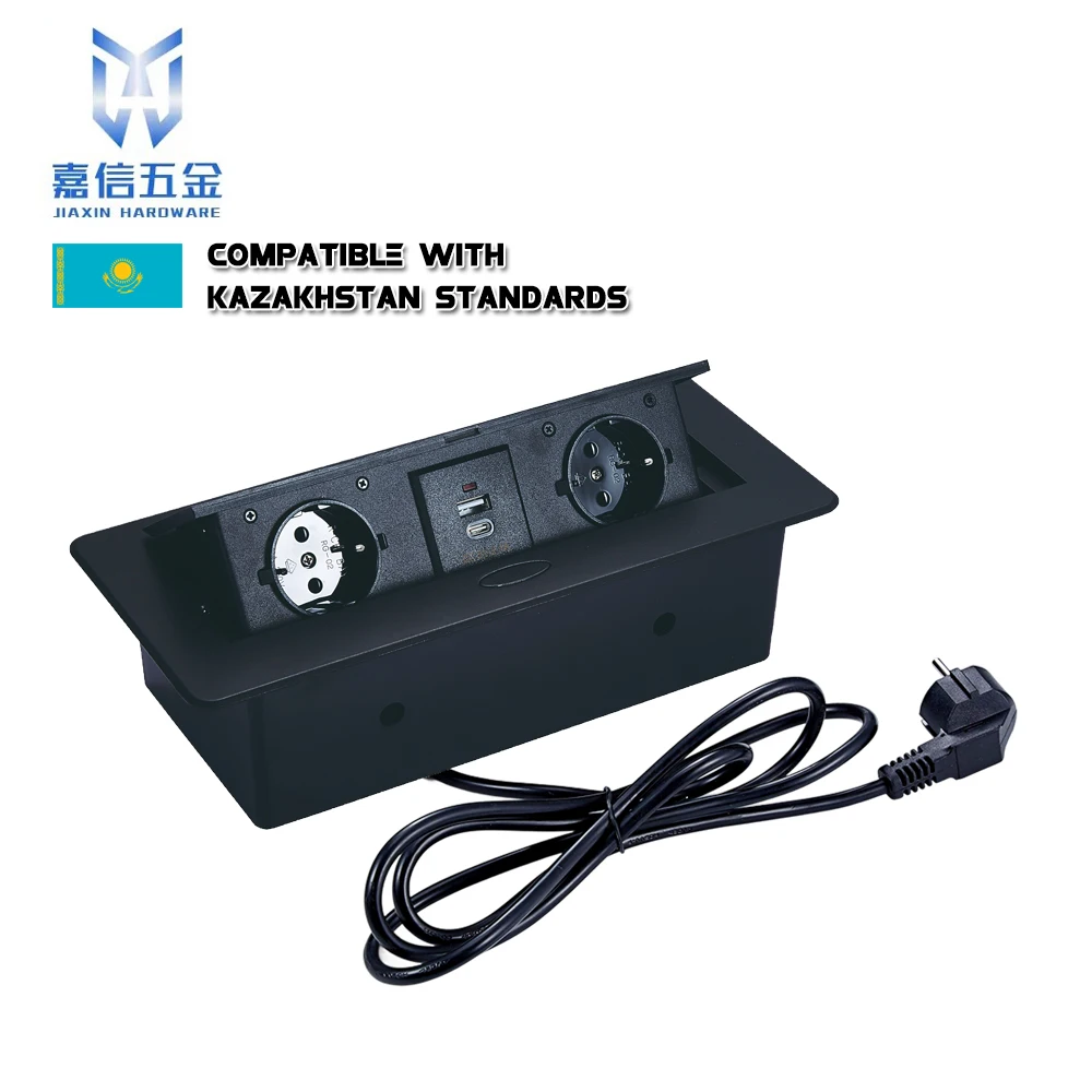 Desktop pop up Socket 3 EU plug with USB A&amp;C charging with 1.8m power cable