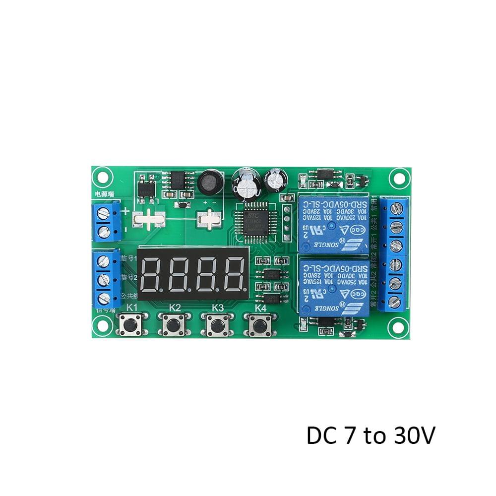 2 Channel Timer Delay Relay Module DC 7~30V LED Display - DC 7 to 30V