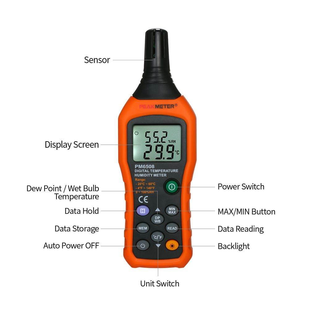 PEAKMETER Digital Temperature and Humidity Meter LCD