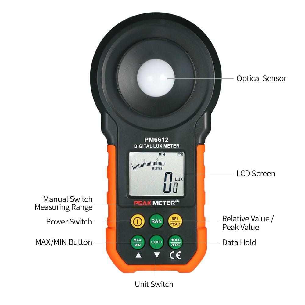 PEAKMETER High Accuracy Digital Lux Meter LCD Display - Without Measuring LED Function