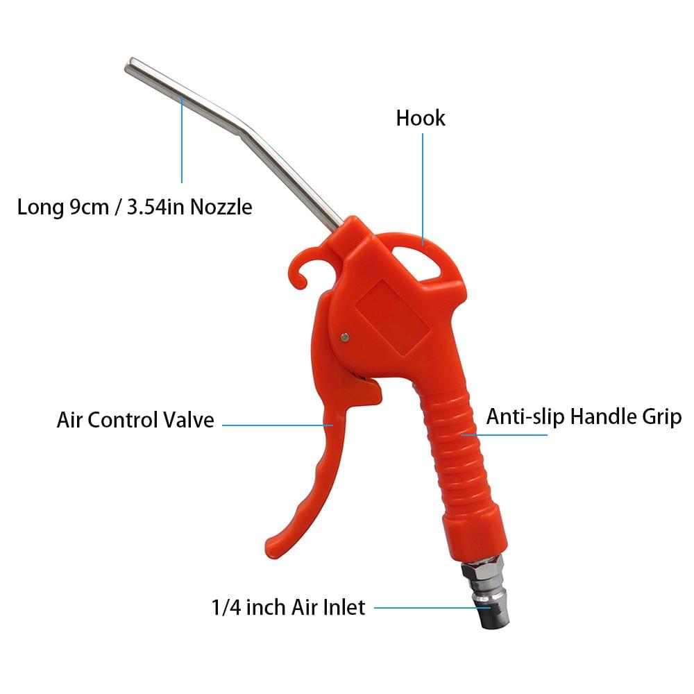 Air Blow Gun Red Plastic Handle Angled Bent Nozzle Air (Red)