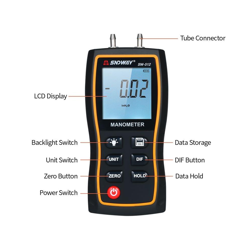 SNDWAY High Precision Differential Manometer Hand-held LCD