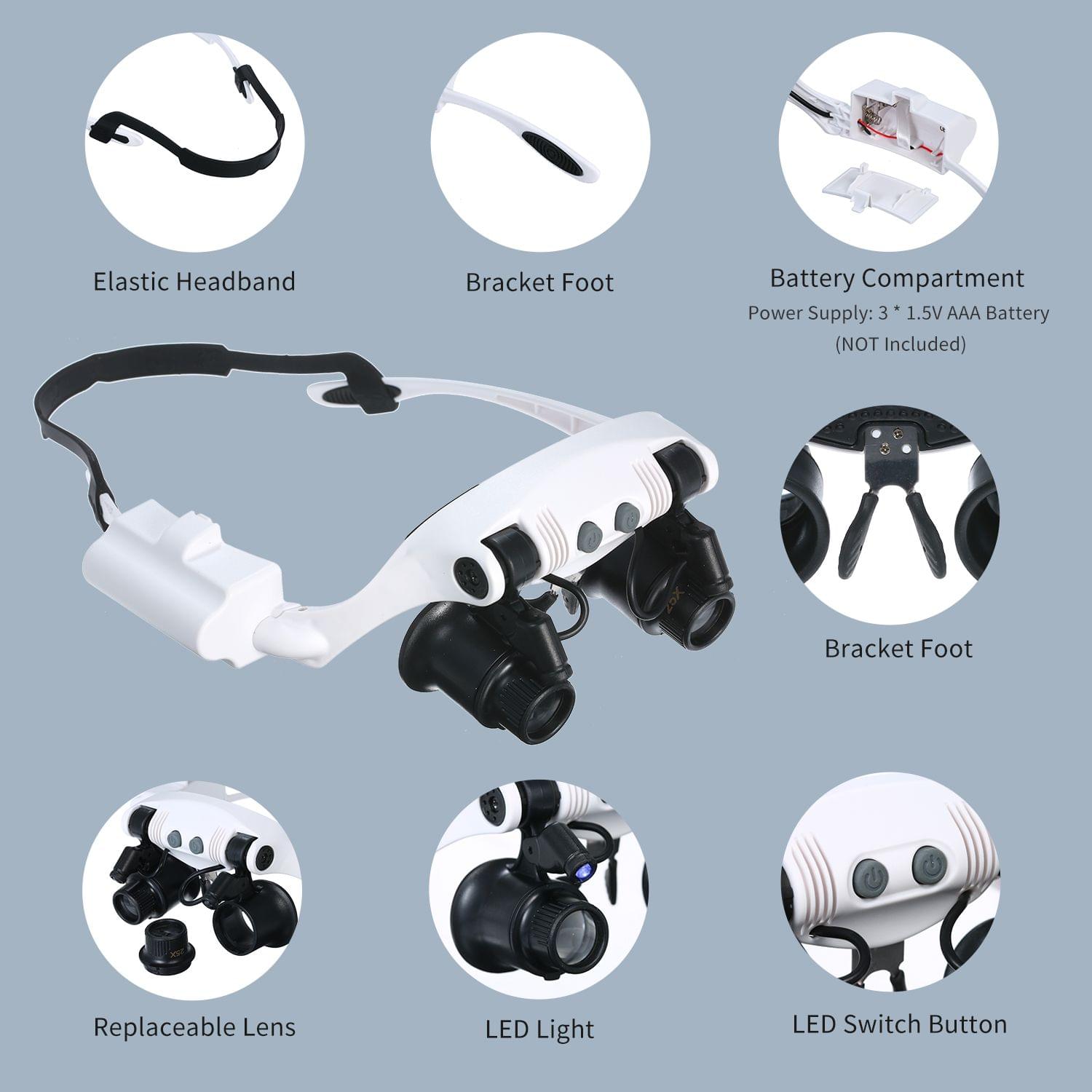 Portable Magnifier Glasses LED Magnifying Head Mount