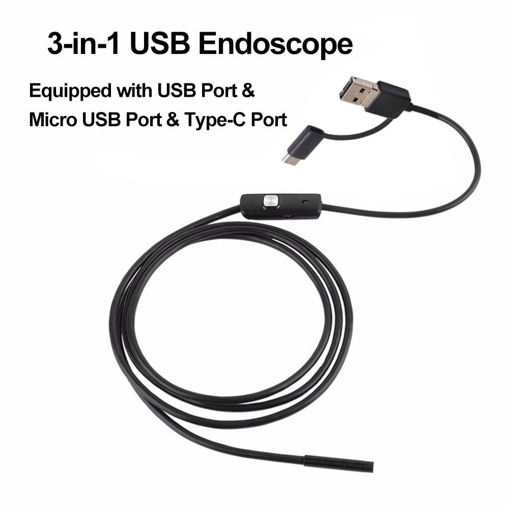 3-in-1 Industrial Endoscope Borescope Inspection Camera - 3.9mm & 1m