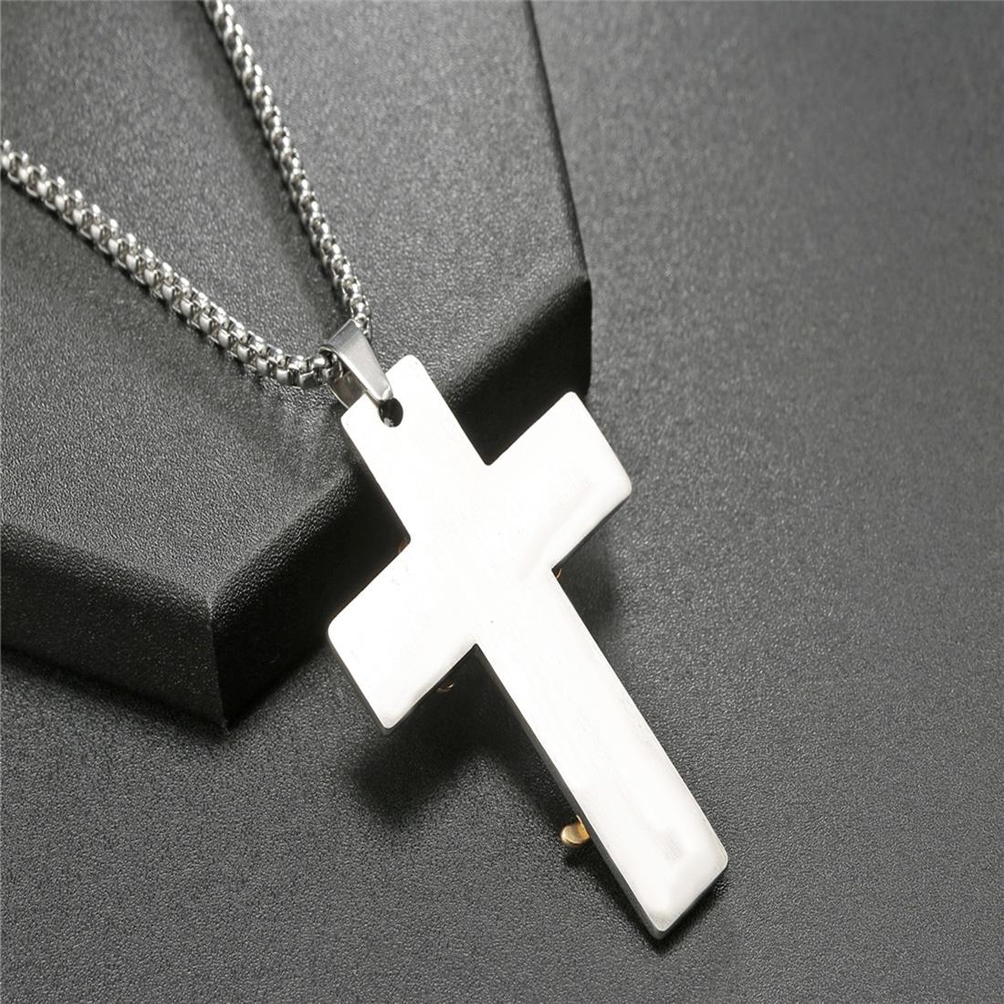 Personality Cross Necklace Stainless Steel Pendants Necklaces For Men Fashion Jewelry, (Silver)