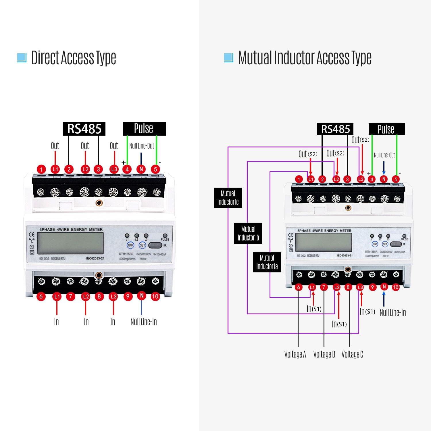 3 Phase 4 Wire DIN-Rail Energy Meter RS485 MODBUS Protocol