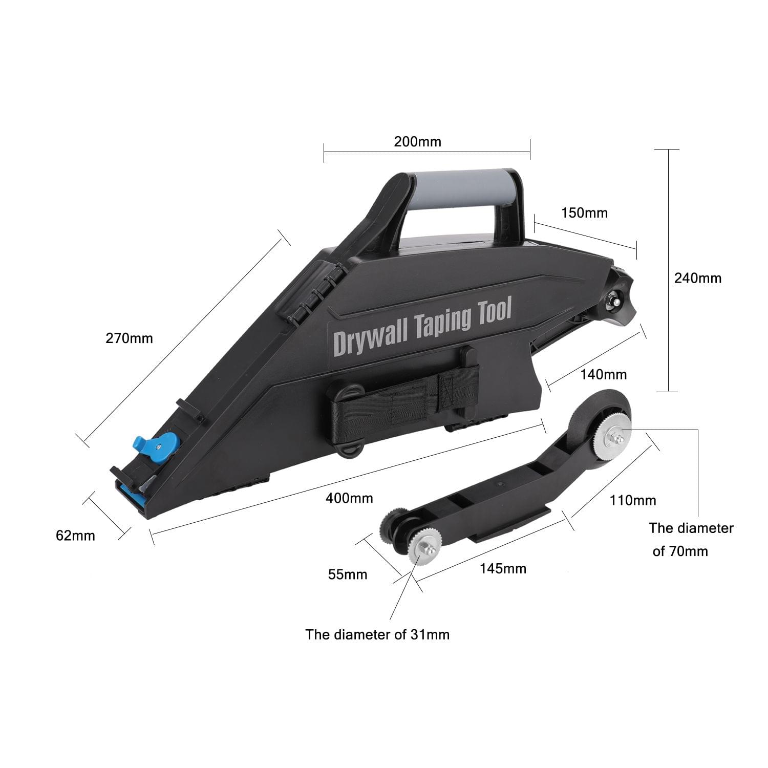 Drywall Taping Tool with Quick-Change Inside Corner Wheel