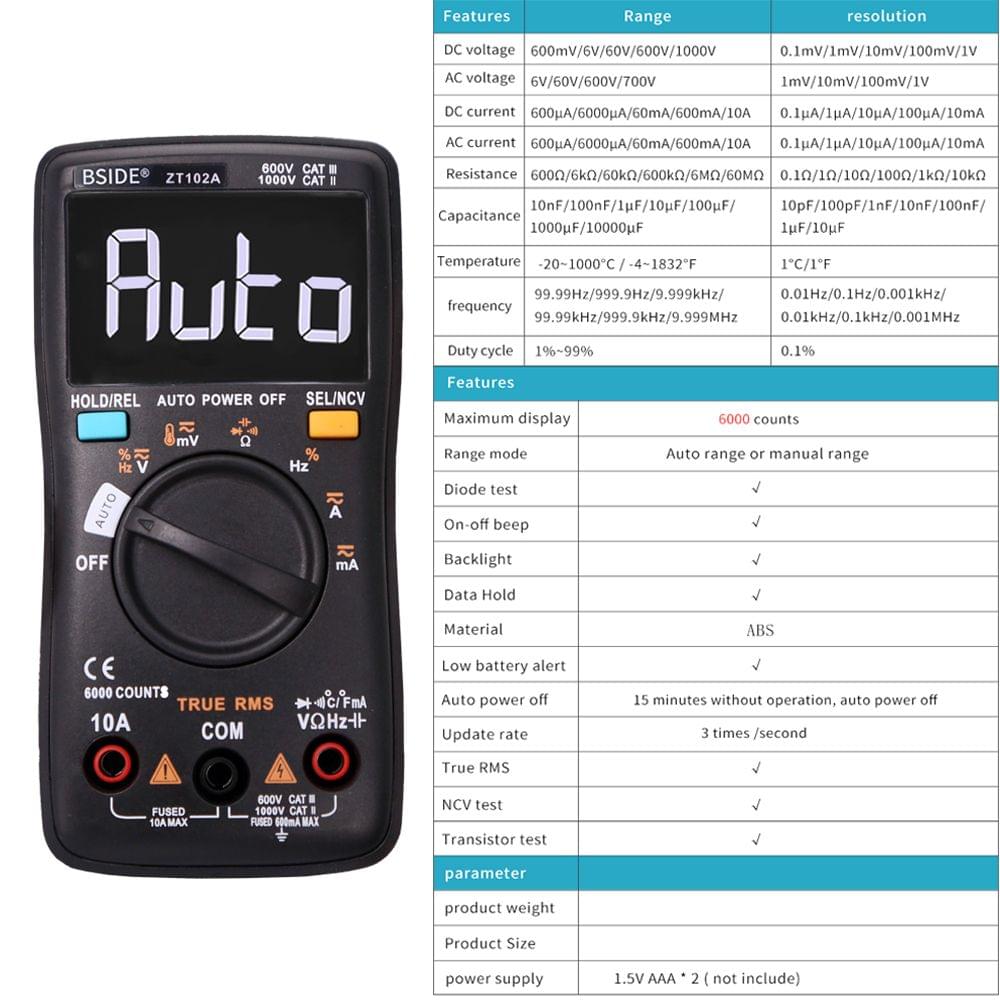 Bside 6000 Counts Digital Multimeter AC/DC Voltage Current