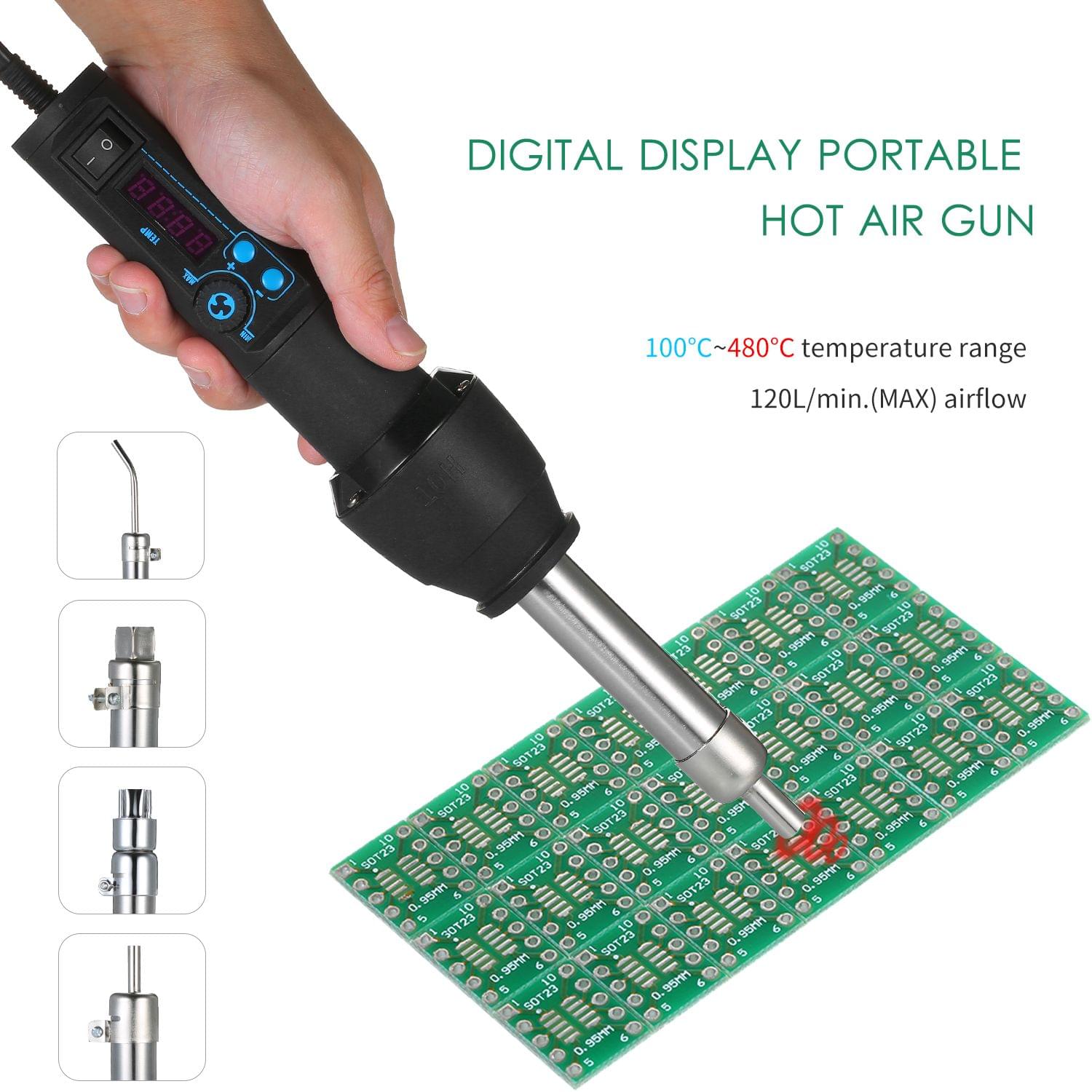 15pcs 110V/220V 15pcs Digital Display Portable Hot Air Gun - EU Plug