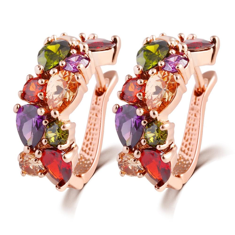 1 Pair Colorful Zircon Earrings Stud Jewelry For Women And Girls (Rose Gold)